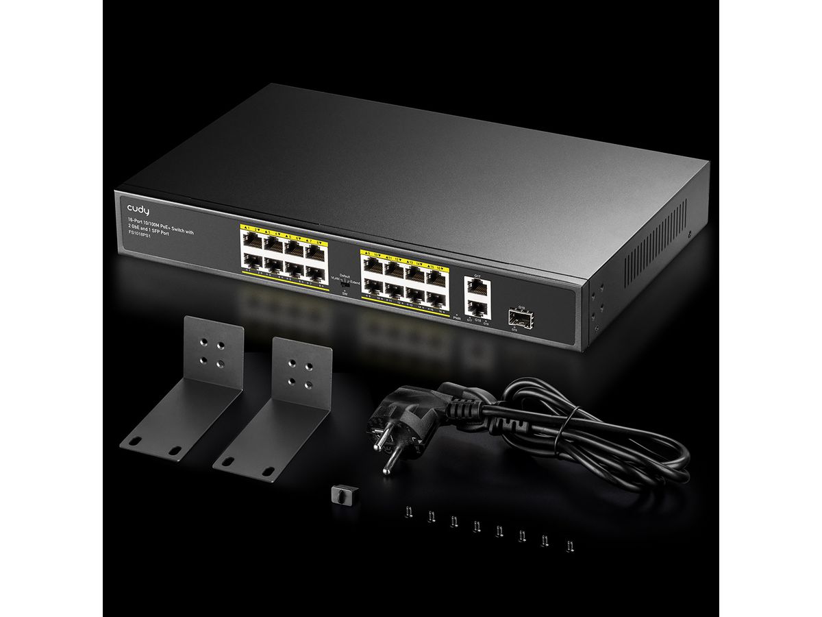 CUDY FS1018PS1 Switch 16 ports 10/100M PoE+, 2 ports Gigabit Uplink 1 SFP  200W