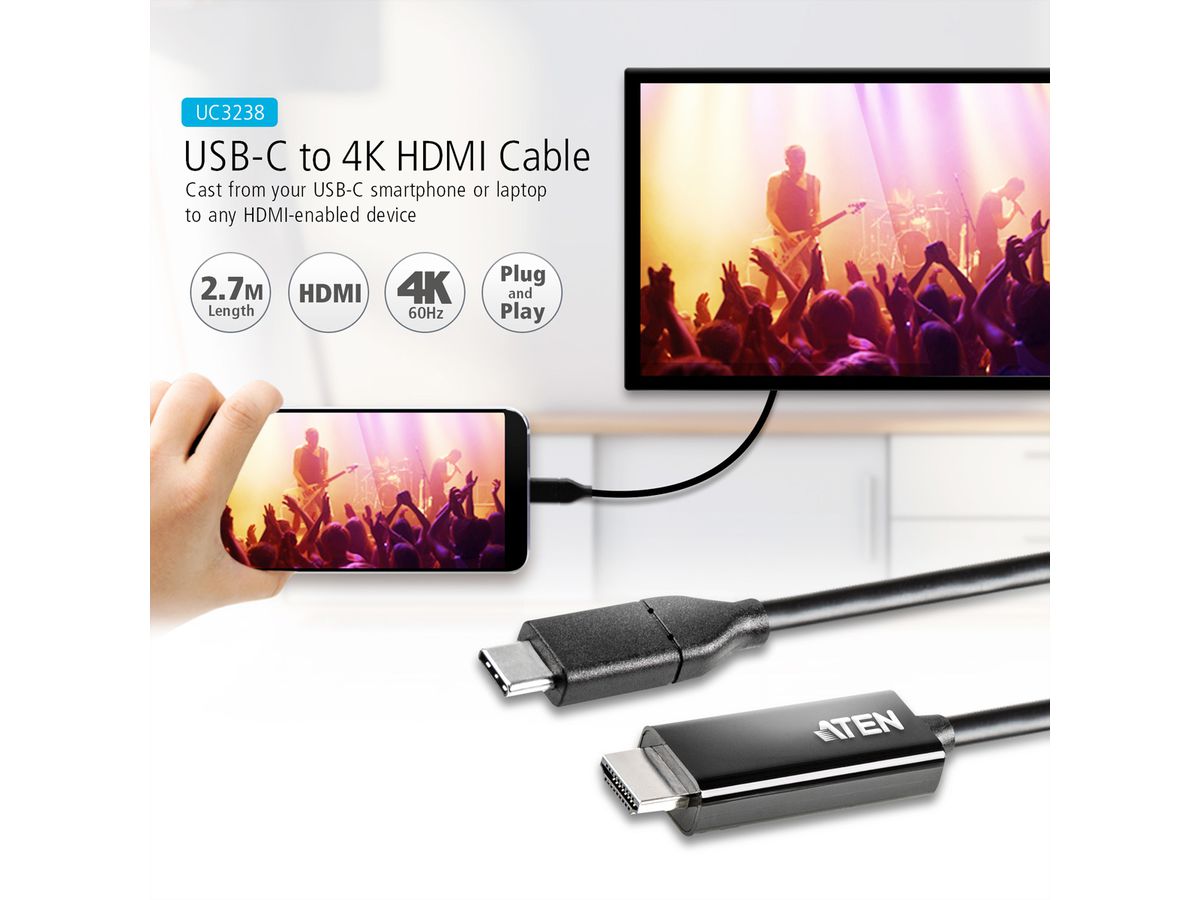 Câble HDMI connecteur USB type C - longueur 2 mètres - Français