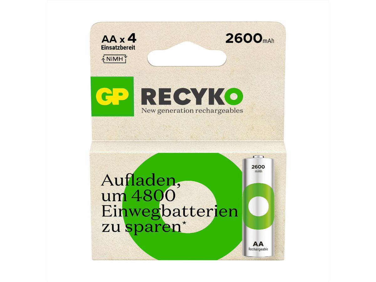 GP Batteries Recyko+, Akku 4xAA, 2600 mAh, 1,2 V