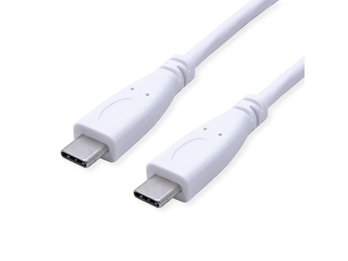 VALUE Câble USB 3.2 Gen 2, avec PD, C-C, M/M, 4K UHD-1, 10Gbit/s, Emark, 100W, blanc, 1 m