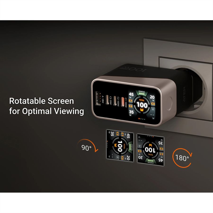 ATEN UP5100 Chargeur intelligent à 4 ports de 100 W avec écran
