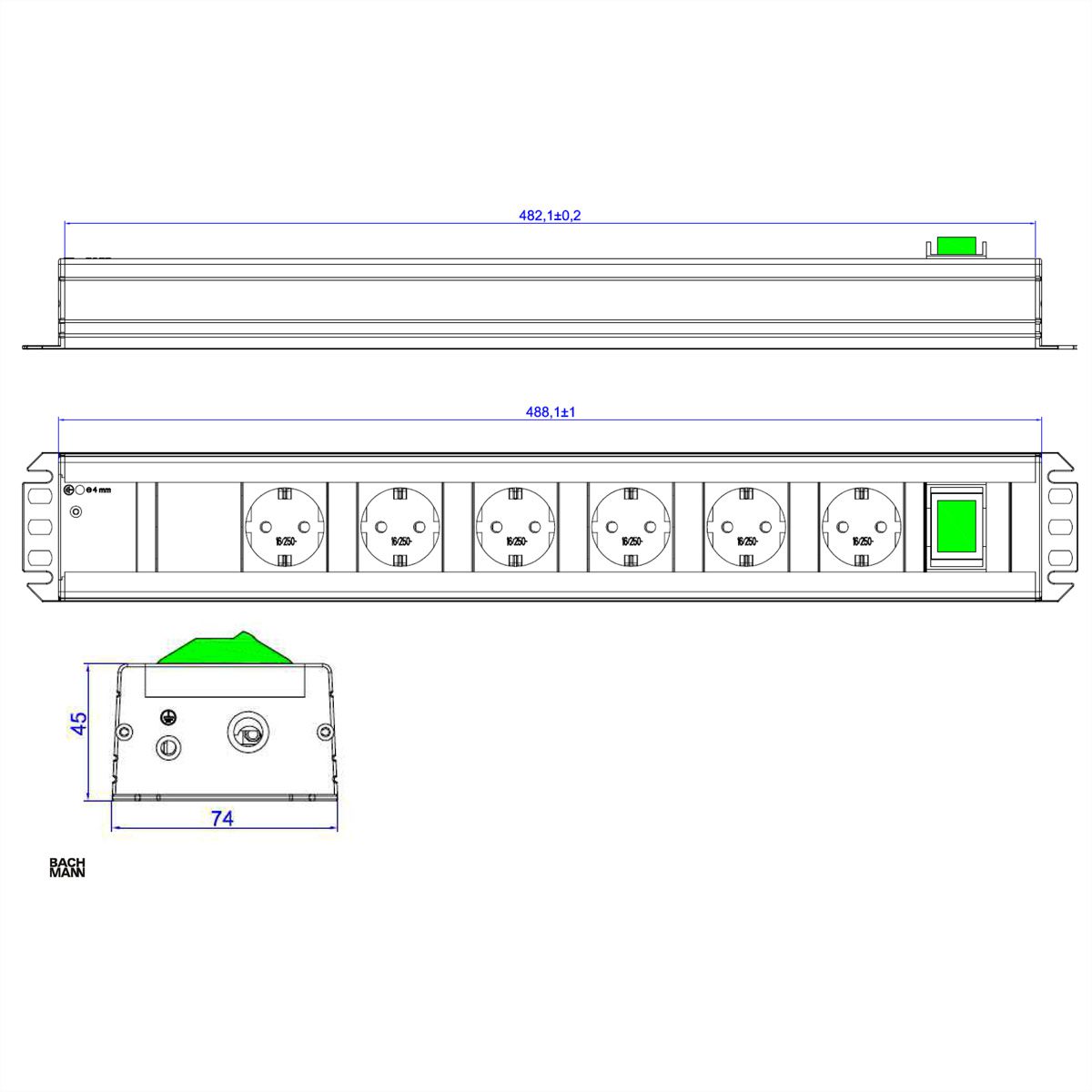 BACHMANN HANDWERKERLEISTE 6x Schutzkontakt, 1x Schalter