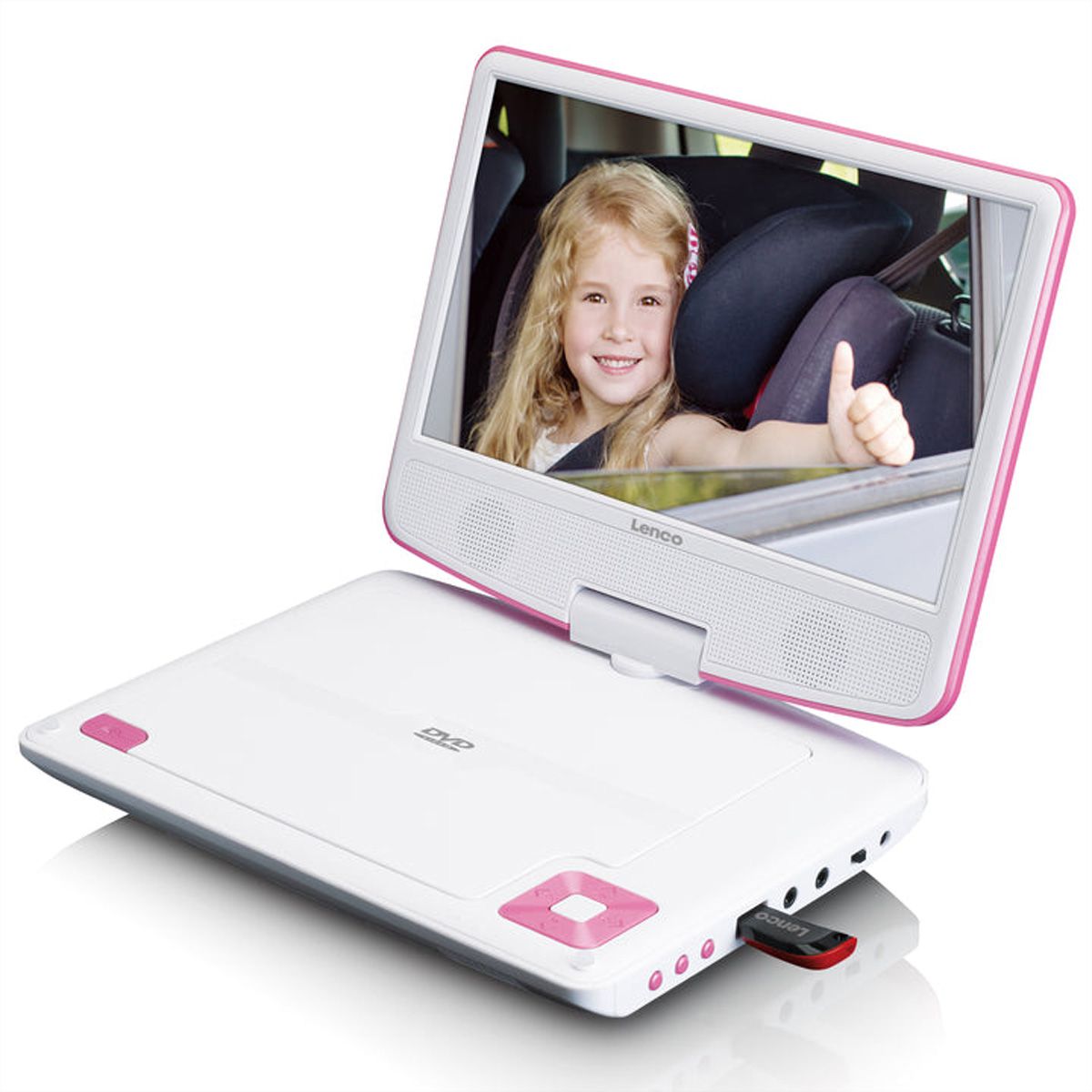 Lenco Portabler lecteur DVD DVP-910PK, rose, avec support