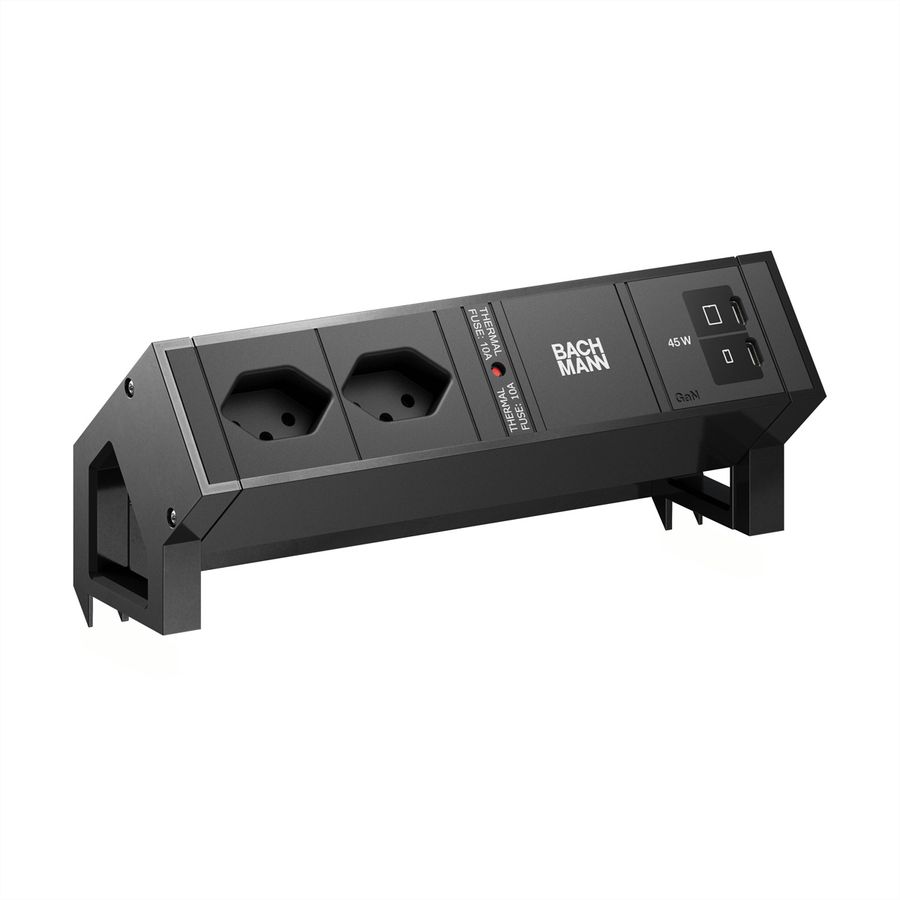 BACHMANN DESK2 2xCH 90° 1xUSB C/C 45W, L=0,2m RAL9005