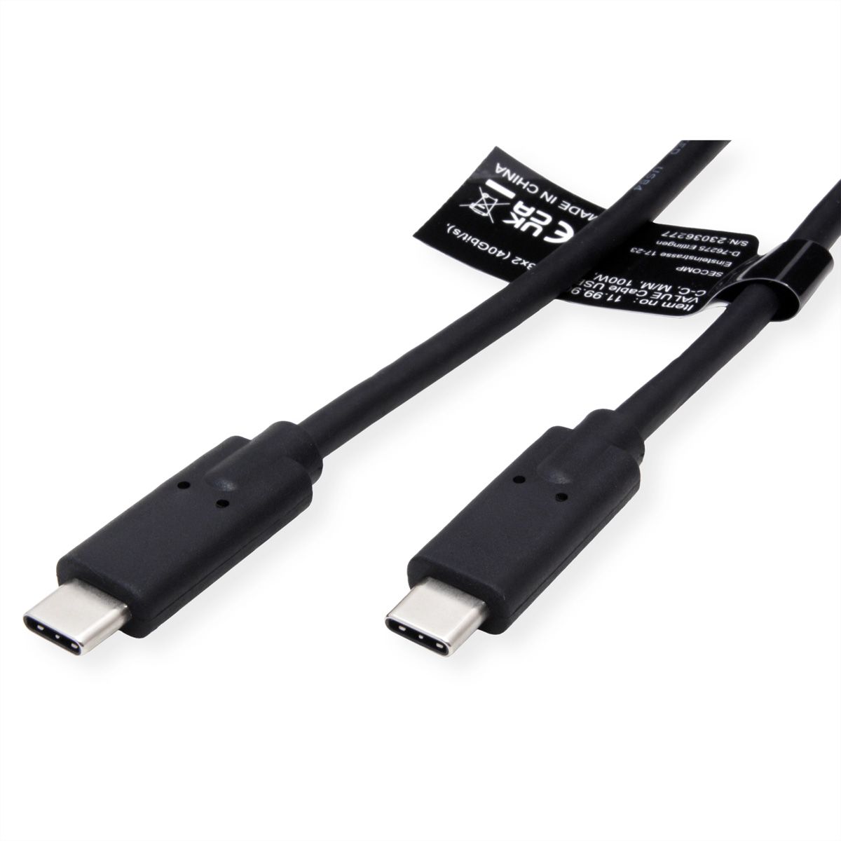 VALUE Câble USB4 Gen3x2, C–C, M/M, 8K UHD-2, 40Gbit/s, 100W, noir, 0,8 m