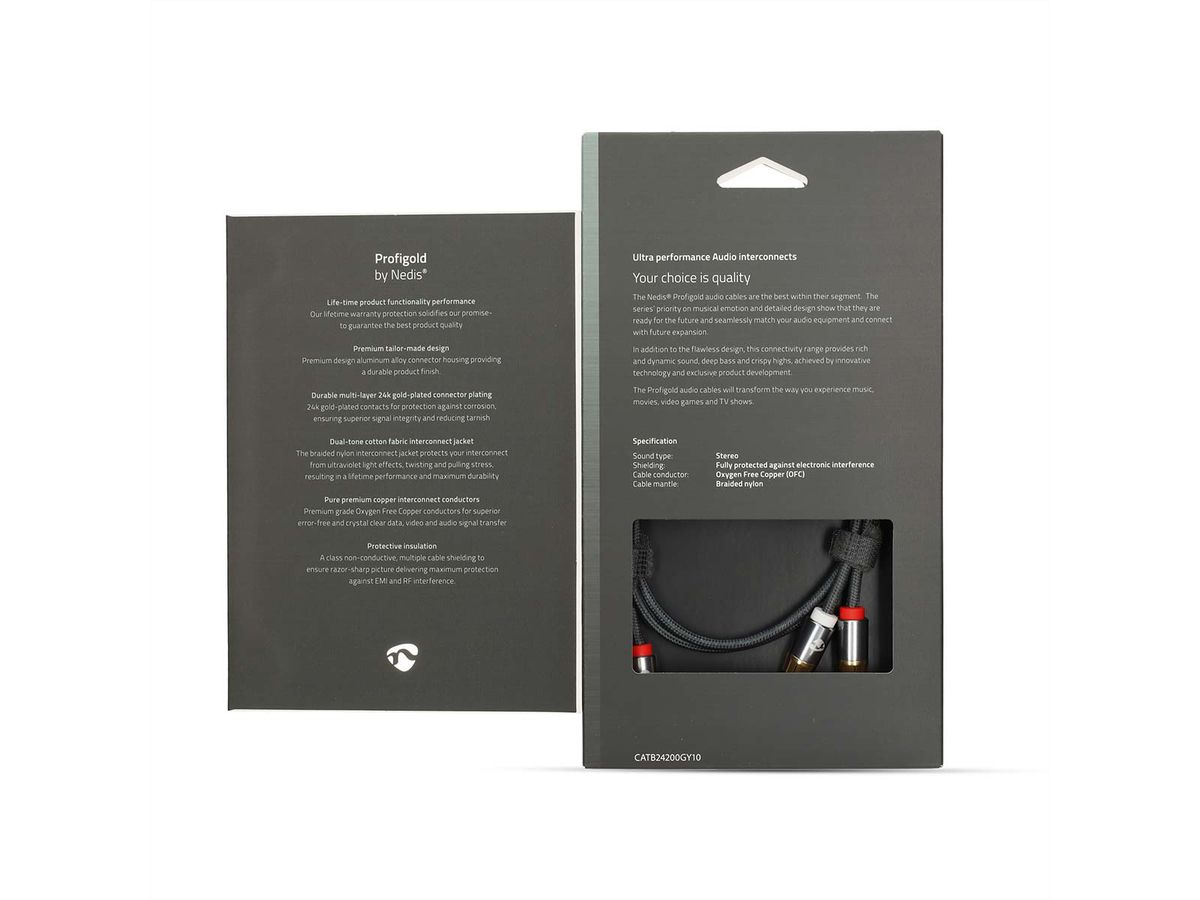 Nedis Stereo-Audiokabel, 2x Cinch, ST/ST, grau, 1 m