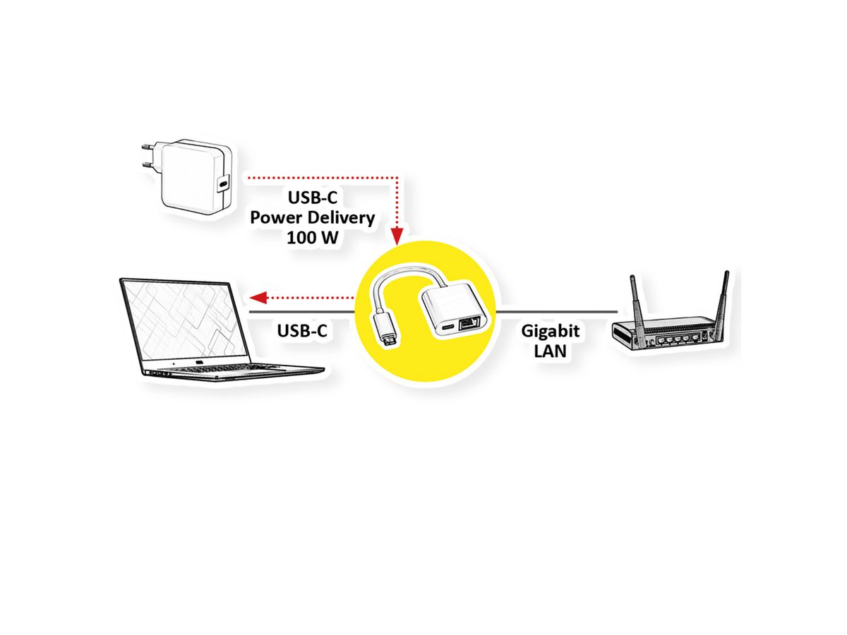 ROLINE Convertisseur USB 3.2 Gen 2 - Gigabit Ethernet, + 1x PD port