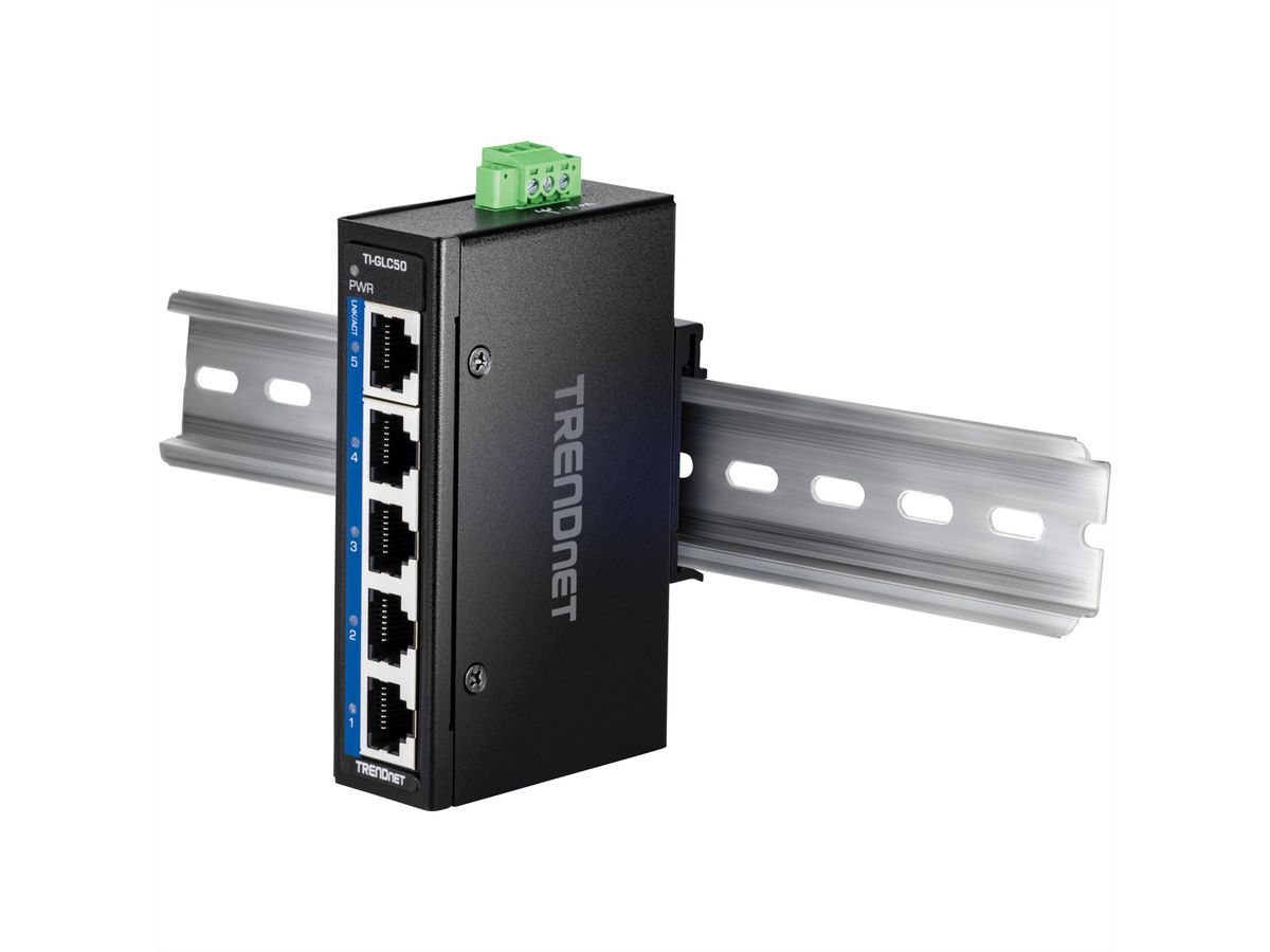 TRENDnet TI-GLC50 Mini switch industriel rail DIN, Gigabit Ethernet à 5 ports