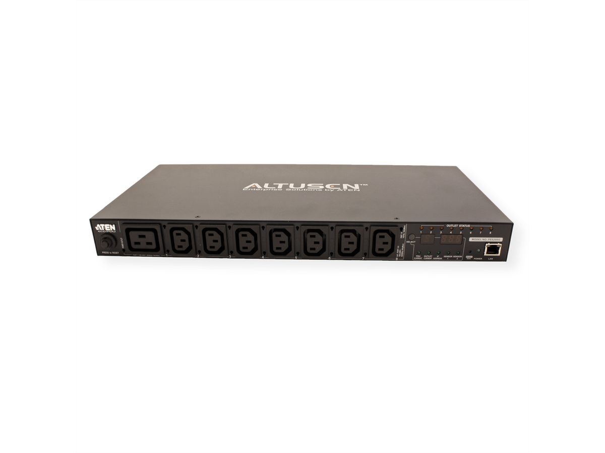 ATEN  PE6208G IP-Fernschaltsteckdose, 8 Port, 1HE, 7xC13, 1x C19 , 16A, Energiemessung