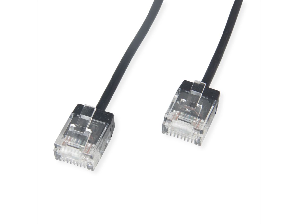 ROLINE UTP DataCenter Patchkabel Cat.6A (Class EA), LSOH, slim, extra kurzer Stecker, schwarz, 1 m