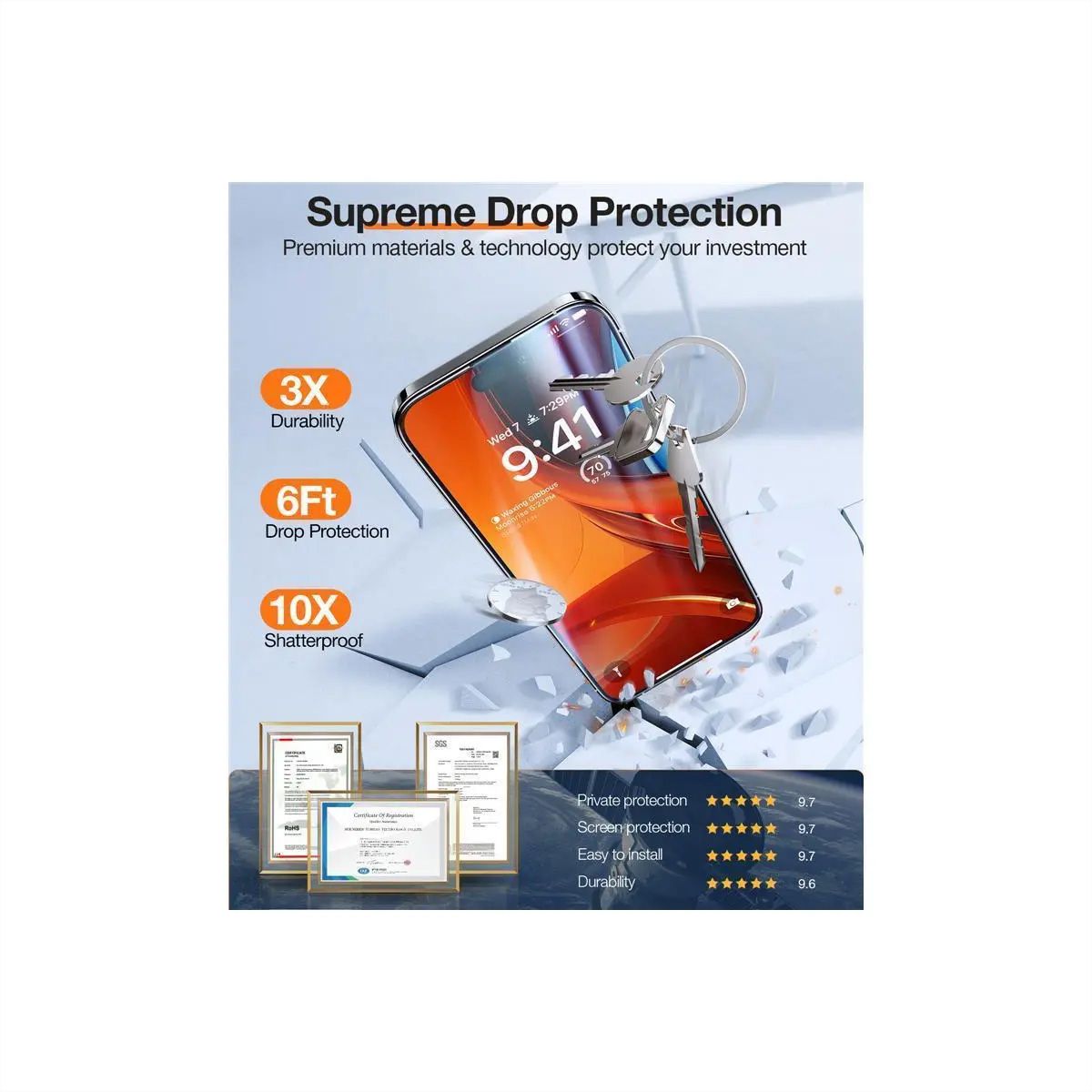 Torras Displayschutz Panzerglas GlassGo, Privacy, iPhone 15 Pro Max, transparent