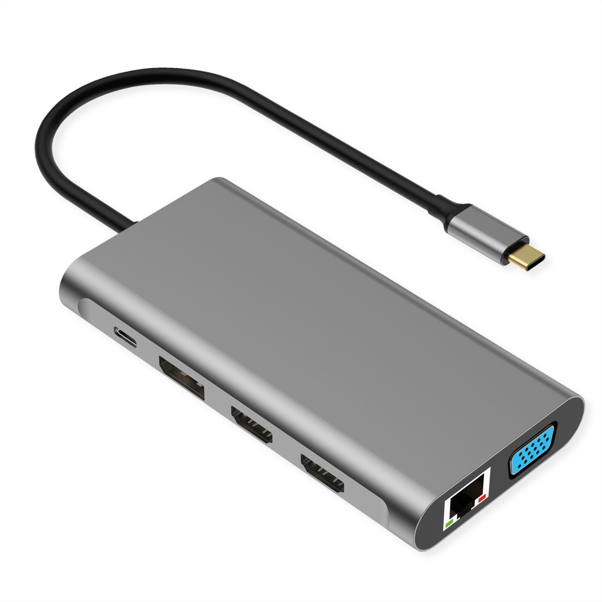 VALUE USB-C Dockingstation, 2x 4k HDMI, DP, VGA, Gigabit Ethernet, 2x USB-C, 2x USB-A, PD