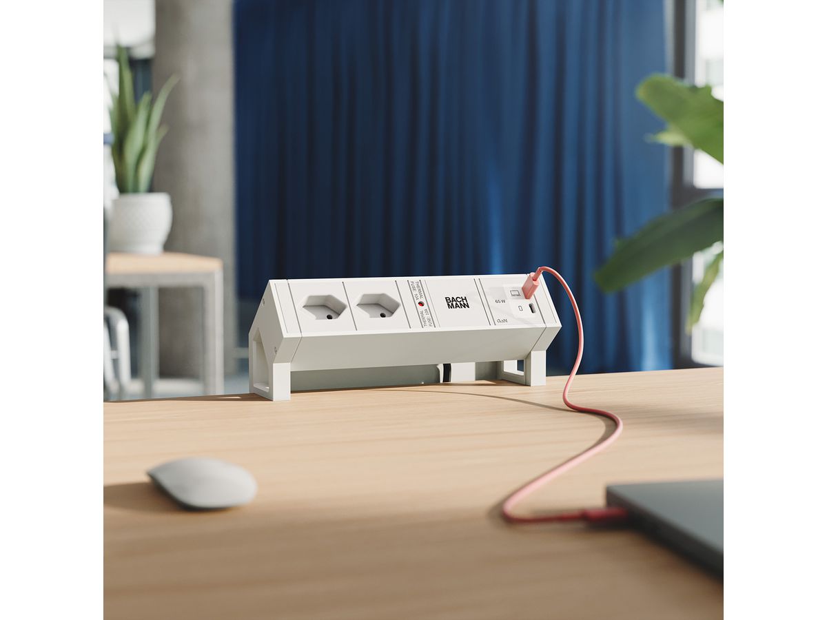 BACHMANN DESK2 2xCH 90° 1xUSB C/C 45W, L=0,2m RAL9010