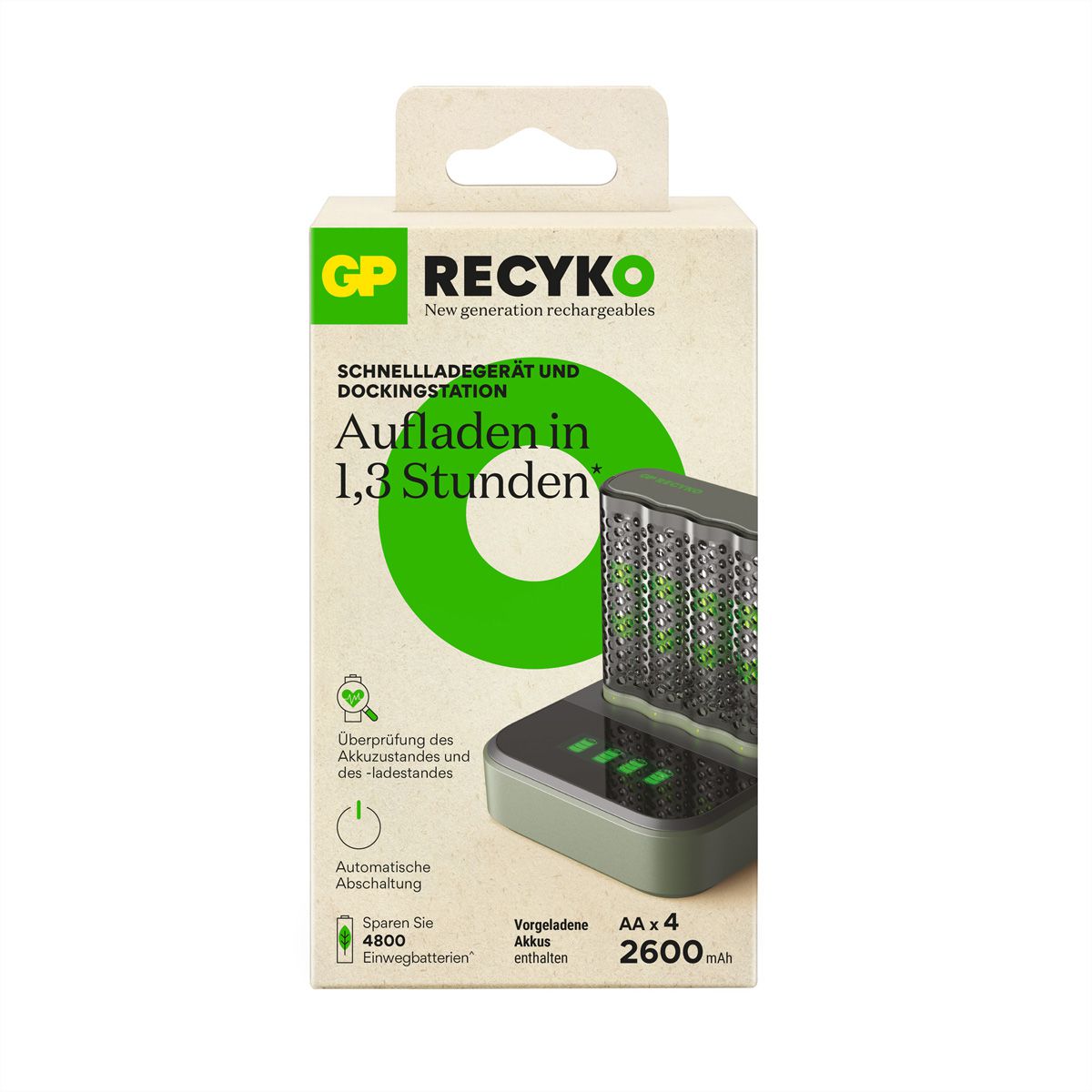 GP Batteries USB-Ladegerät GP M451, inkl. 4 x ReCyko AA 2600 mAh & USB Dock