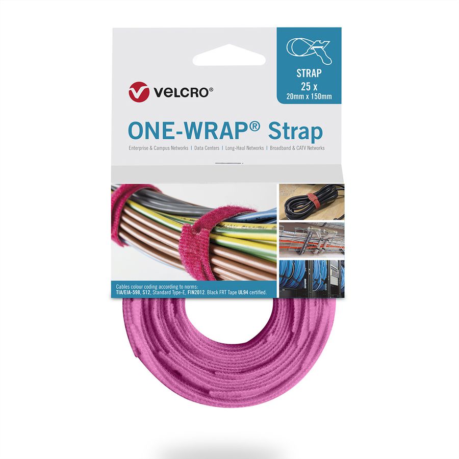 VELCRO® One Wrap® Strap 13mm x 200mm, 25 pièces, rose