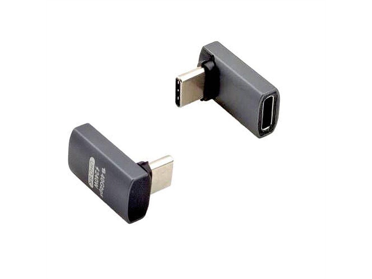 ROLINE Adaptateur USB4 Gen 3x2, Aluminium, coudé à 90°, large, Type C, M/F, argent