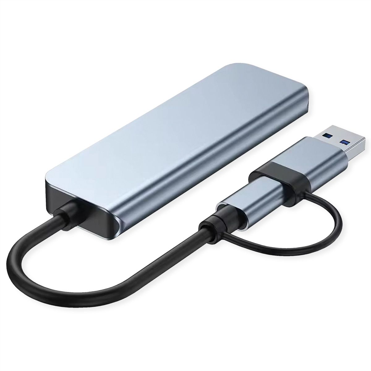 VALUE USB3.2 Gen1 Metall Hub, 4fach Typ A, (1x USB 3.2Gen1 + 3x USB 2.0), Typ A+C Anschlusskabel