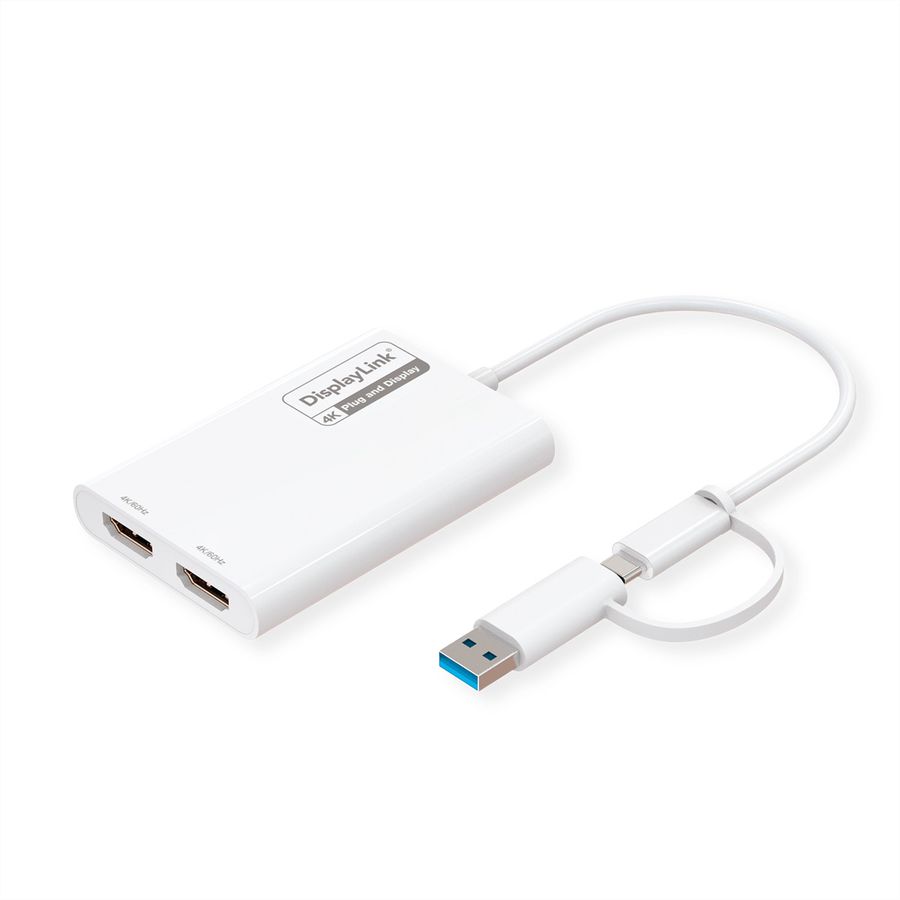 ROLINE Adaptateur Multi-DisplayLink USB type A+C - 2x HDMI, Multi-Stream 4K