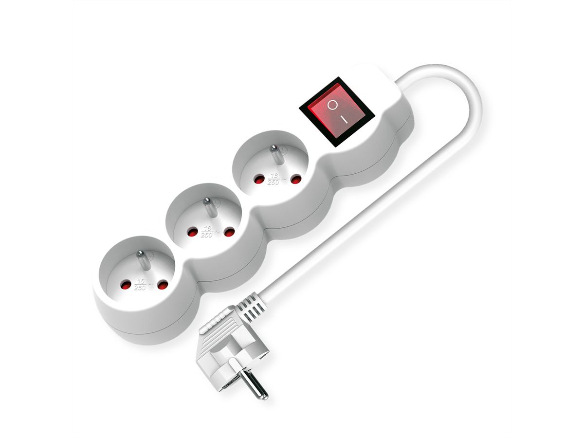 VALUE Prise multiple, 3x UTE avec interrupteur, blanc, 3 m