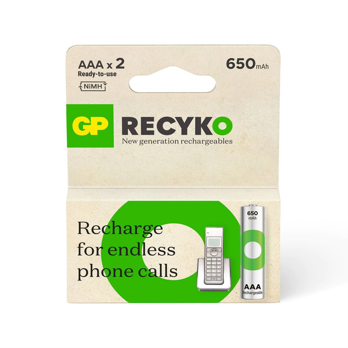 GP Batteries Recyko+, Akku 2xAAA, 650 mAh, 1,2 V