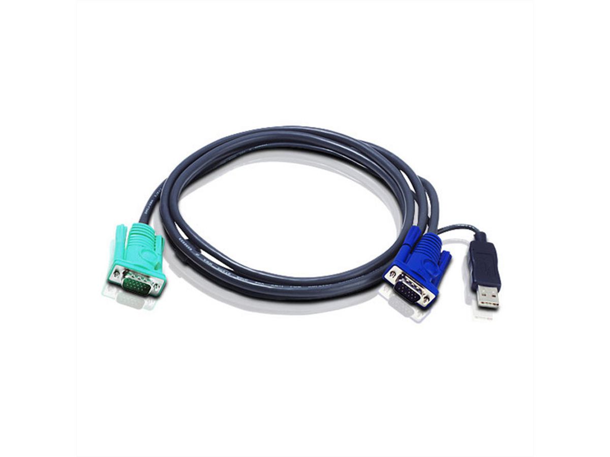 ATEN 2L-5202U Câble KVM VGA USB, noir, 1,8 m