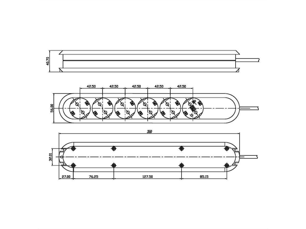 BACHMANN Prise multiple, 6x sans interrupteur, blanche