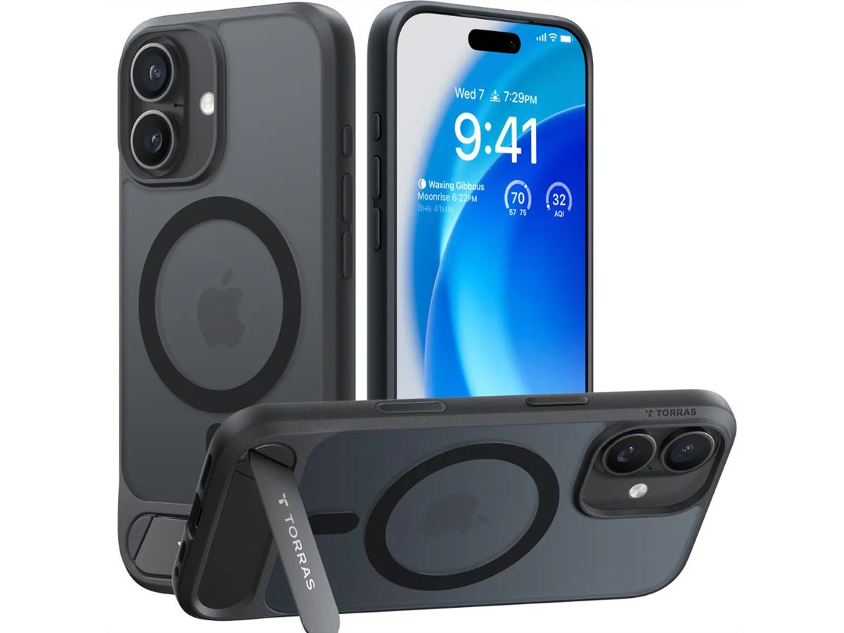Torras Pstand Spin Case, iPhone 17, MagSafe, noir, noir
