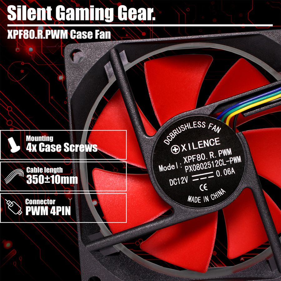 Xilence XPF80.R.PWM 80mm PWM Ventilateur de boîtier, 4PIN