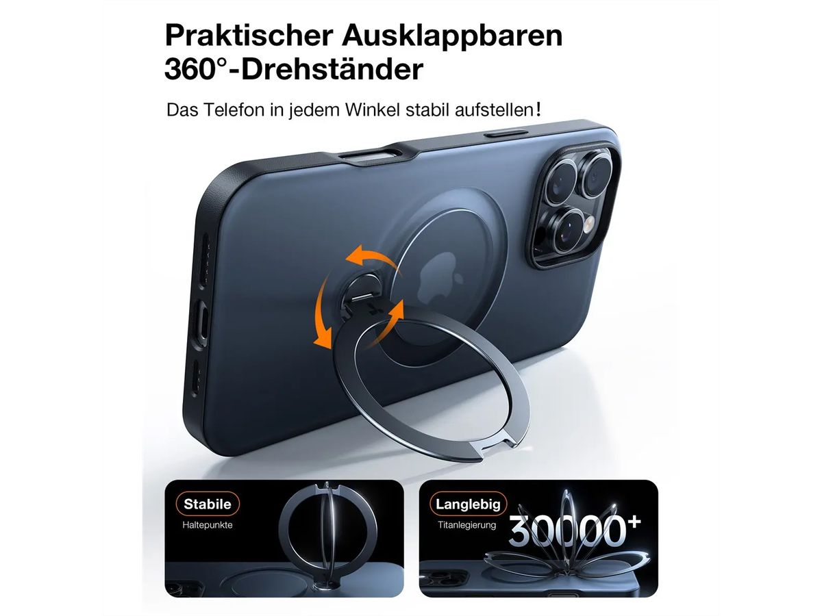 Torras UPRO Ostand Spin Schutzhülle, iPhone 16 Pro, MagSafe, schwarz