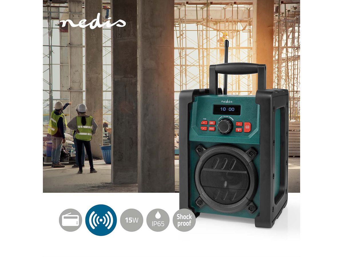 Radio de chantier Nedis DAB FM Bluetooth IP65 avec poignée.
