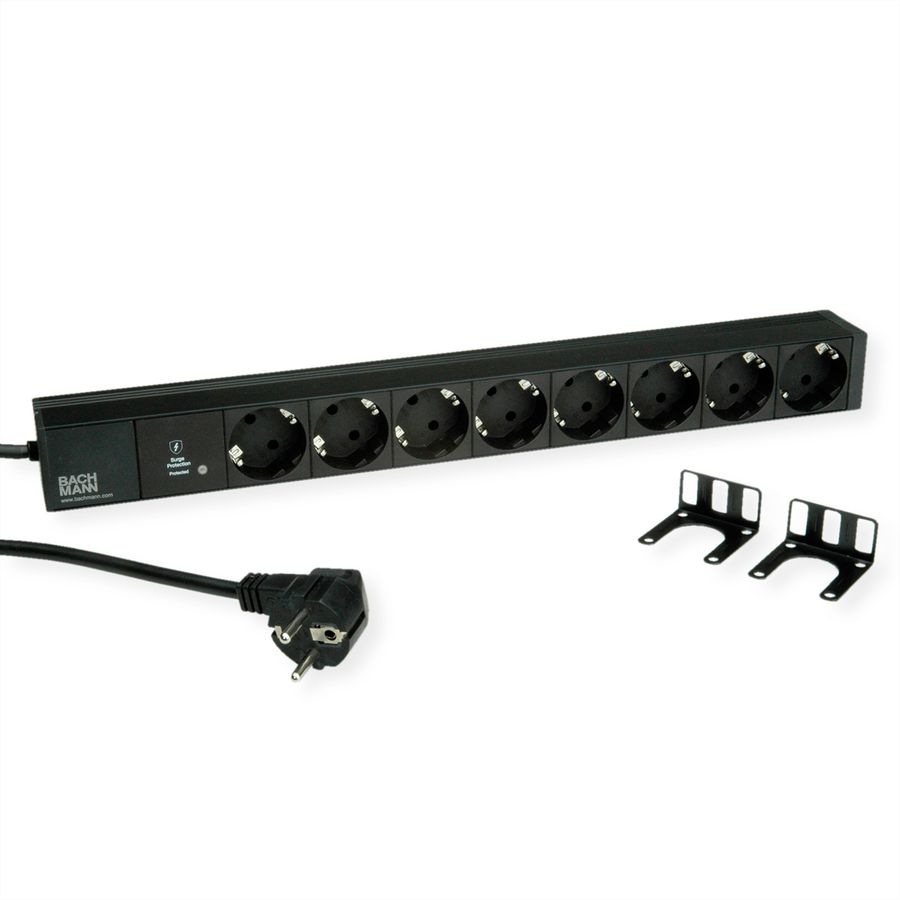 BACHMANN 19" 1UH 8xCEE7/3 sw 1xSPD-Plus 2,0m CEE7/7
