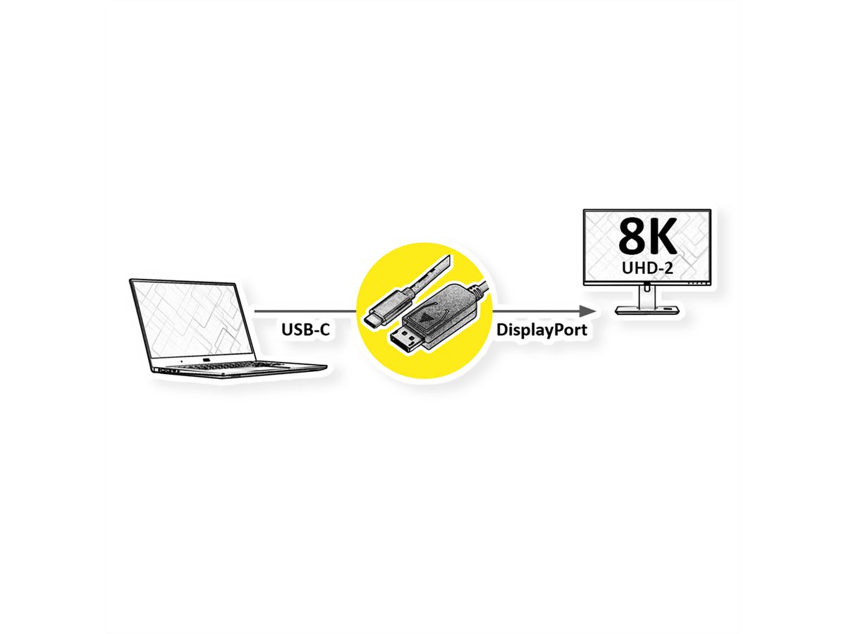 ROLINE Câble adaptateur type C - DisplayPort, v1.4, M/M, 2 m