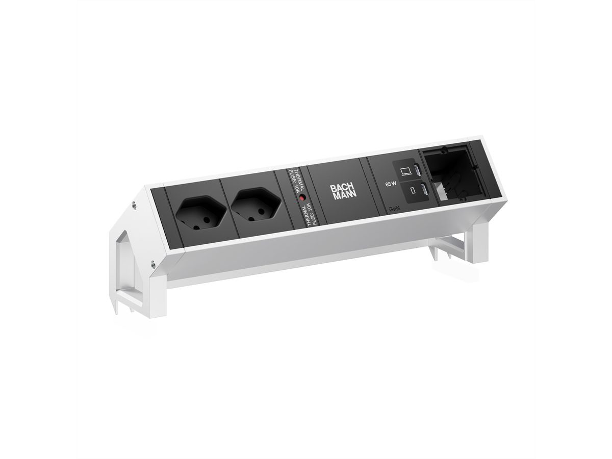 BACHMANN DESK2 2xCH 90° 1xUSB C/C 65W, 1xCM L=0,2m INOX