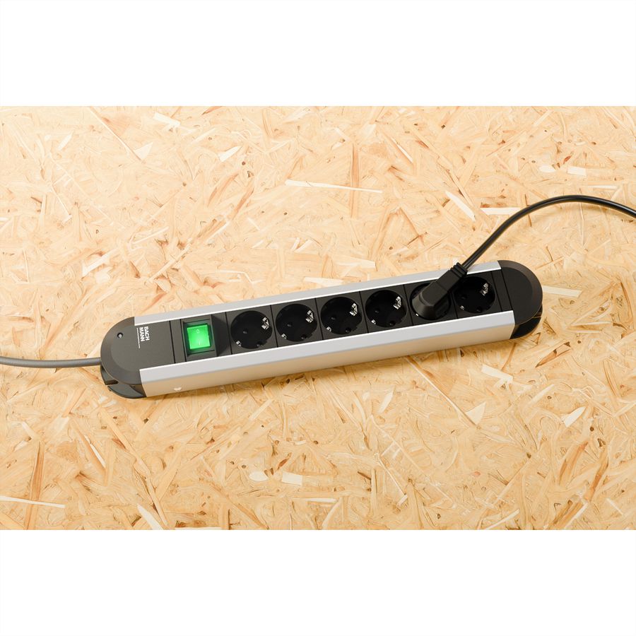 BACHMANN PRIMO Bâti de prises 6x contact de protection, aluminium, avec interrupteur, 1,75 m