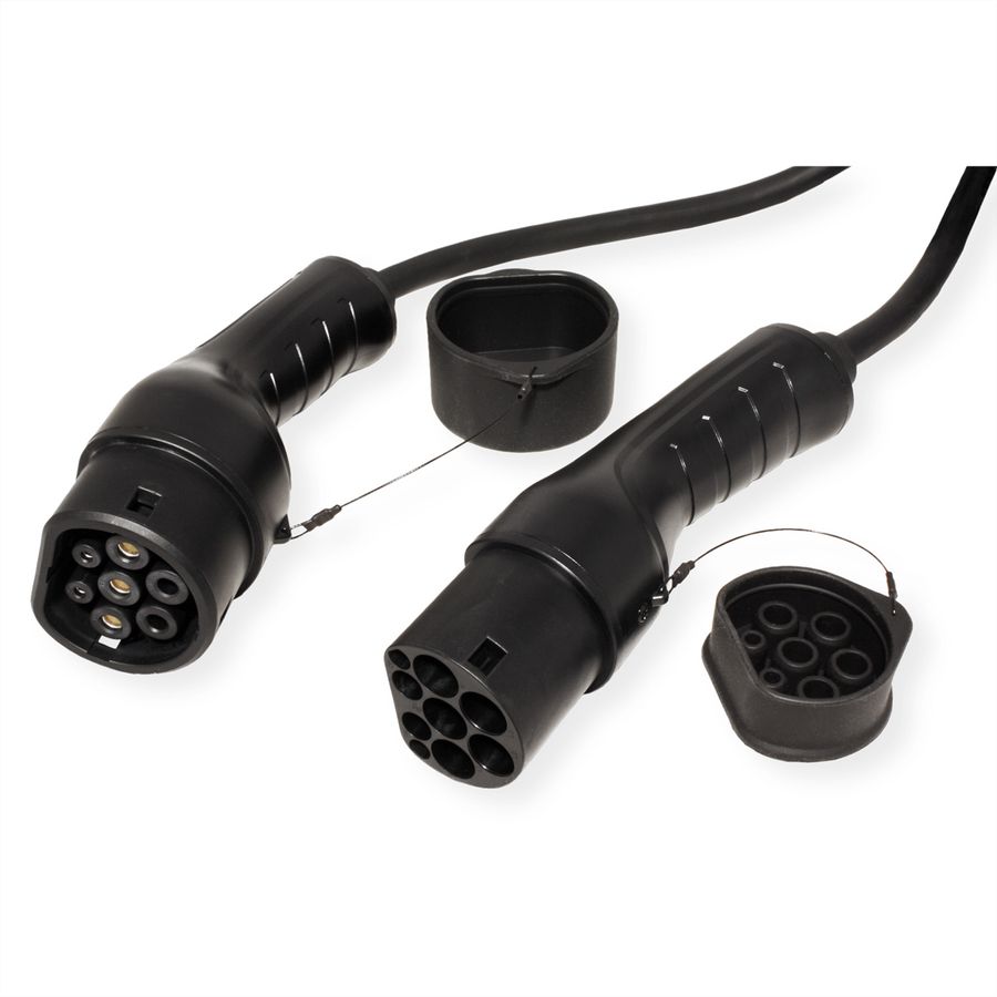ROLINE E-Auto Spiral-Ladekabel Typ2, 1-phasig, 250VAC (1P+N+E), 32 A, 7,4 kW, max. 3m