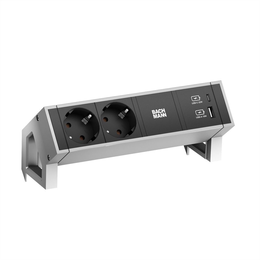 BACHMANN DESK2 2xSchutzkontakt USB A&C, USB Charger 22W 0,2m GST18 INOX
