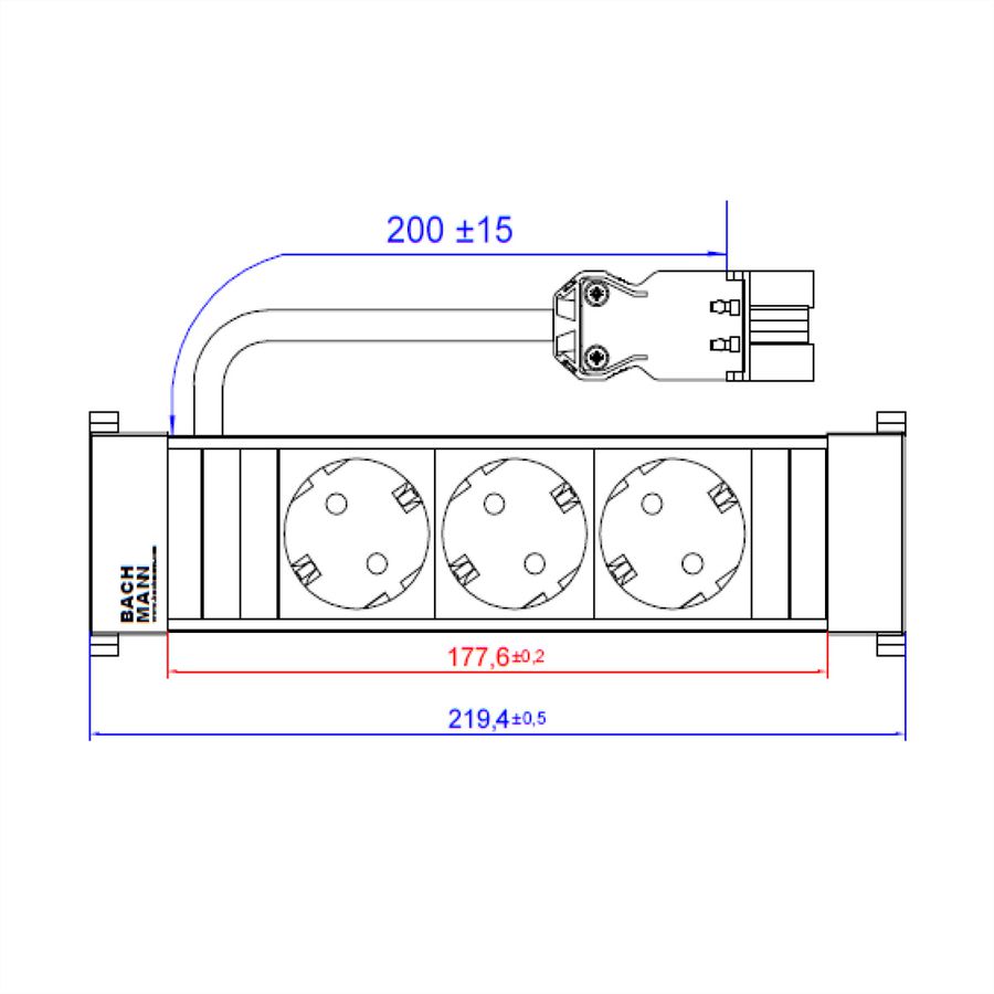 BACHMANN POWER FRAME 3xCEE7/3 court profilé plastique