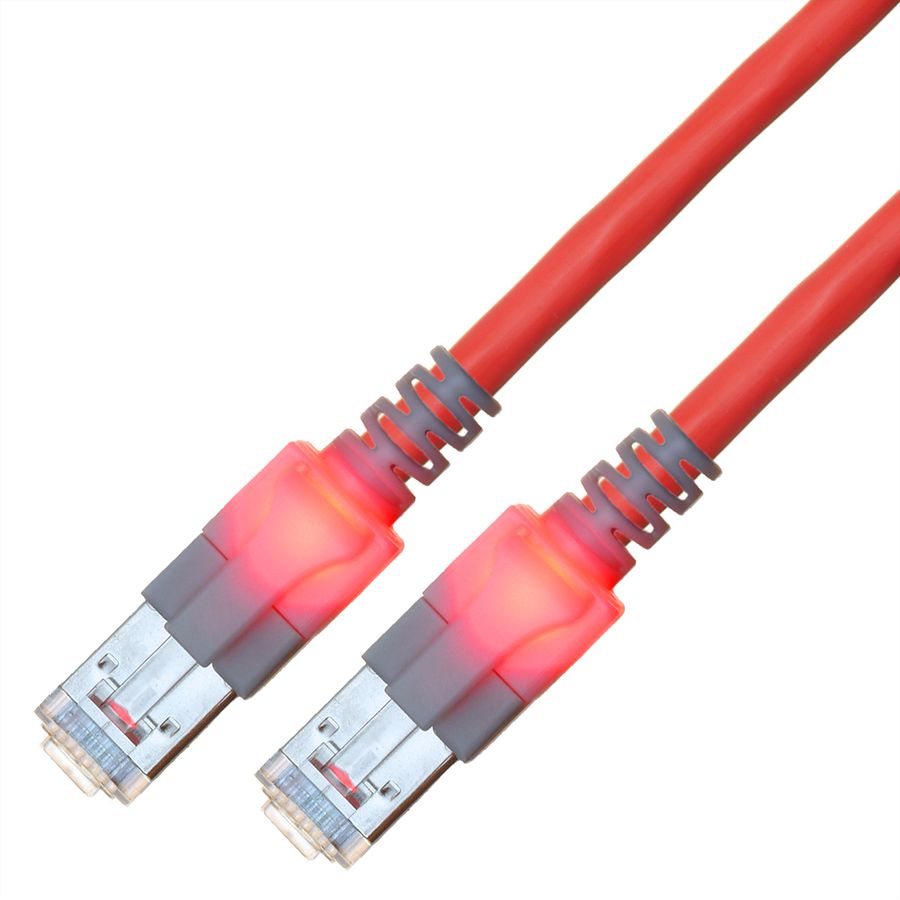 EasyLan DualBoot LED Patchkabel RJ45 S/FTP Cat.6 (Class E), mit saCon Stecker, LSOH, rot, 1 m