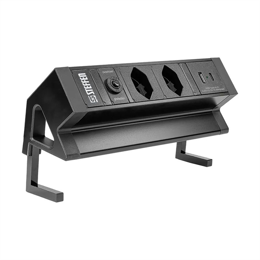 Steffen Tisch-Steckdosenleiste Alu Desk, 2xT13, 1xUSB-A, 1xUSB-C, 1.5m, schwarz