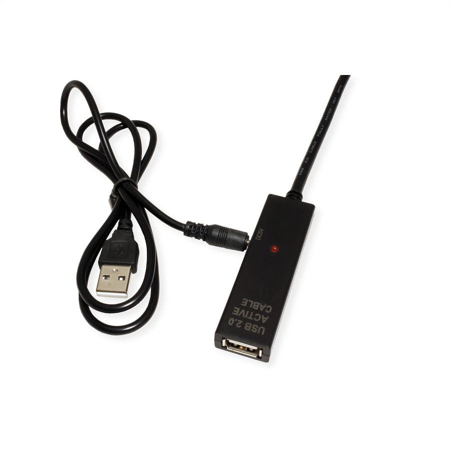 VALUE USB Prolongation active 2.0 avec Repeater, A-C, noir, 20 m