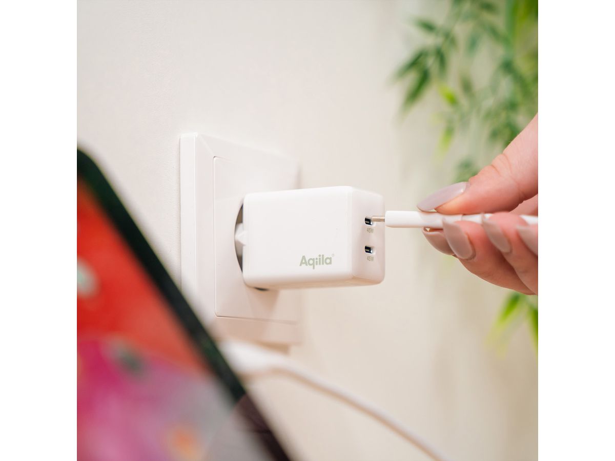 Aqiila UCB-C Chargeur de prise W2, 45W 2x USB-C