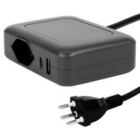 Steffen station de charge IQ simple, 1xT13 + 1xUSB-A 36W + 1xUSB-C PD 45W, noir, 1.5m