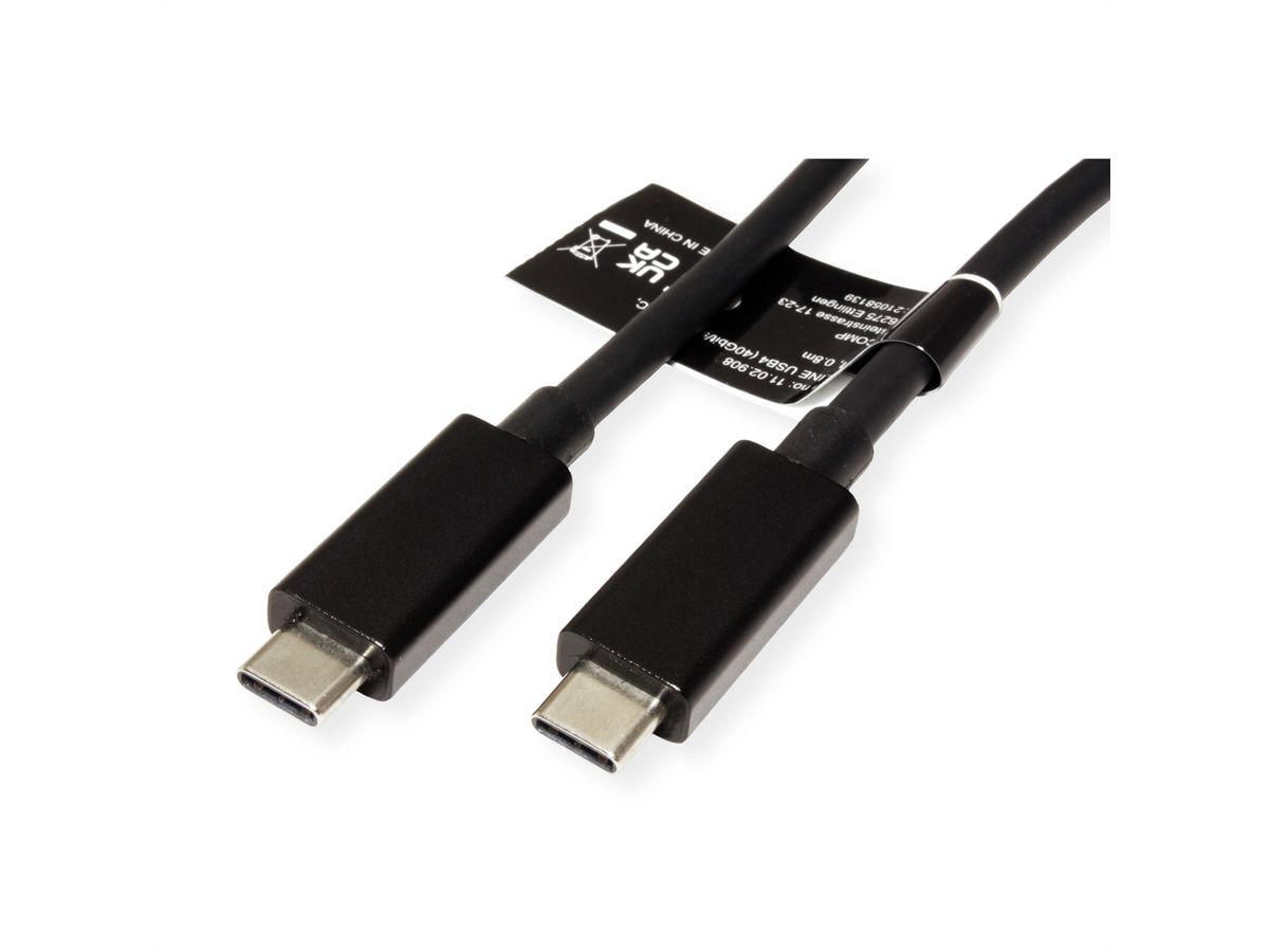 ROLINE USB4 Gen 3 Kabel, Emark, C-C, ST/ST, 40Gbit/s, 100W, schwarz, 0,5 m