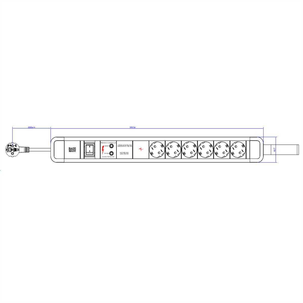 BACHMANN PRIMO 2 6xCEE7/3 1xGVS mit Schlaufe 2m CEE7/7 RAL5010