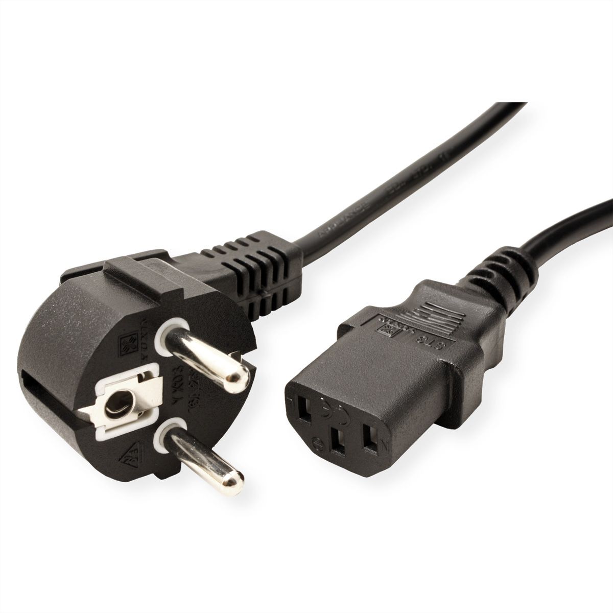 VALUE Netzkabel, CEE7/7-Stecker & IEC-Buchse gerade, schwarz, 0,6 m