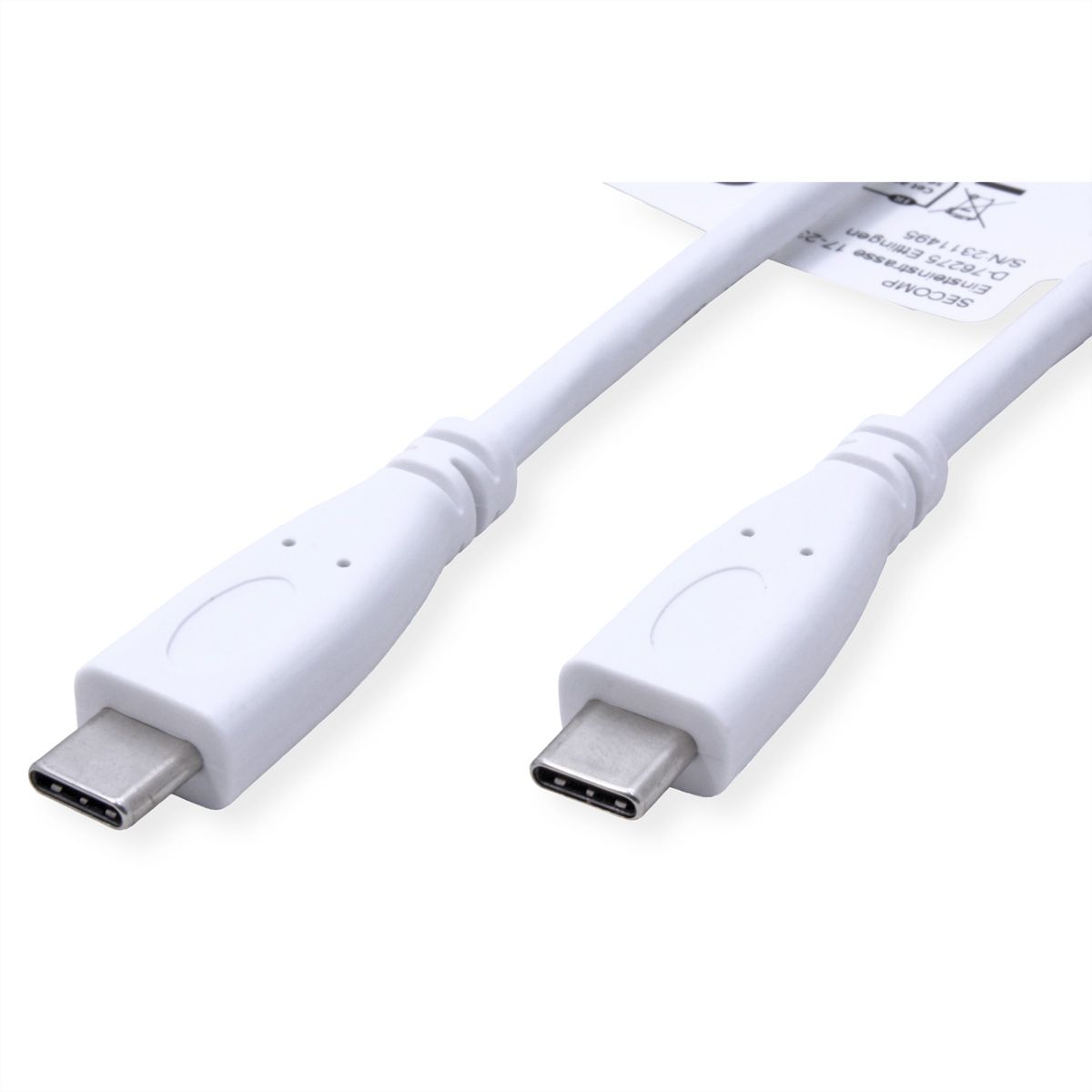 VALUE Câble USB 3.2 Gen 2, avec PD, C-C, M/M, 4K UHD-1, 10Gbit/s, Emark, 100W, blanc, 1 m