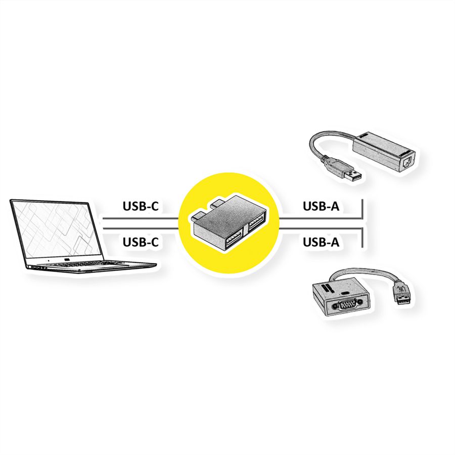 ROLINE Adaptateur USB 3.2 Gen 2, 2x USB Type C - 2x USB Type A,  M/F, argent