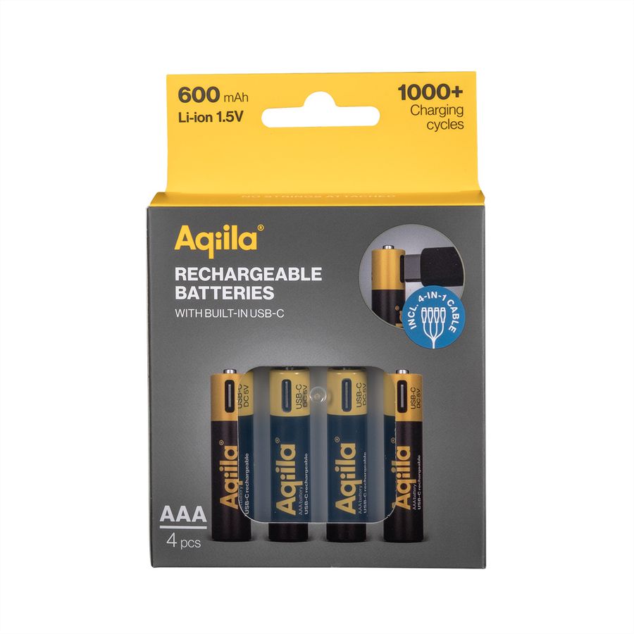 Aqiila USB-C Batterie AAA 4x, 600 mAh, 1,5 V