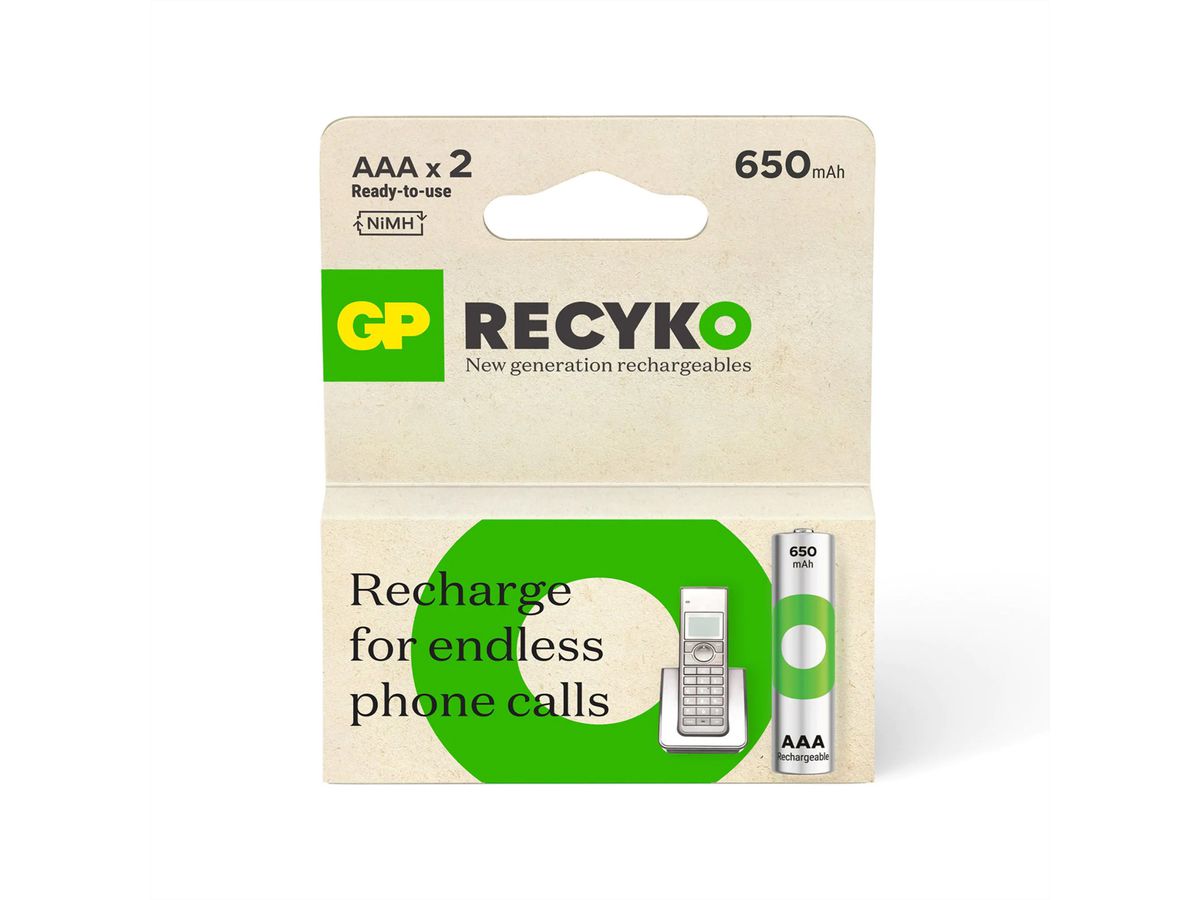GP Batteries Recyko+, Akku 2xAAA, 650 mAh, 1,2 V