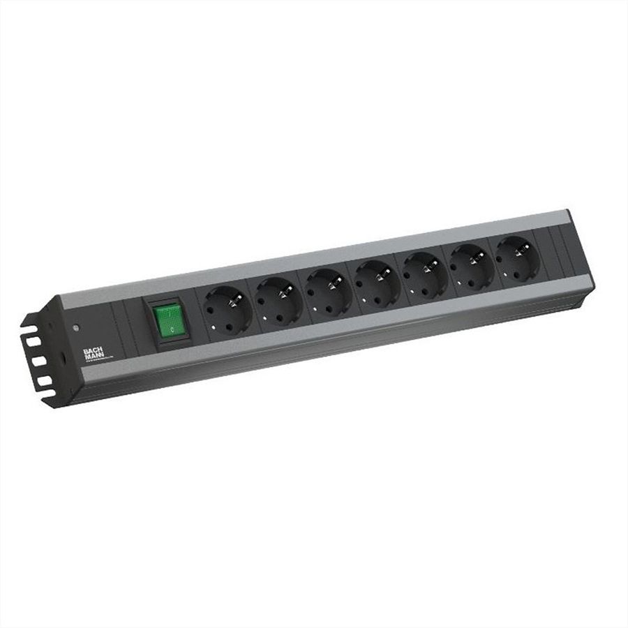 BACHMANN Handwerkerleiste 7x Schutzkontakt, Schalter, 19-Zoll-Rack kompatibel, 2 m